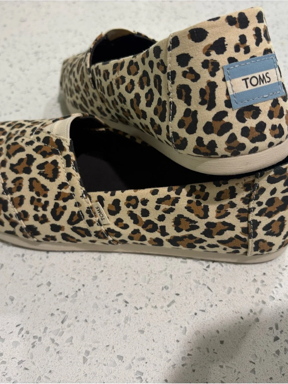 Toms Leopard-Print Canvas Slip-Ons in Beige, Brown, Black Size 9